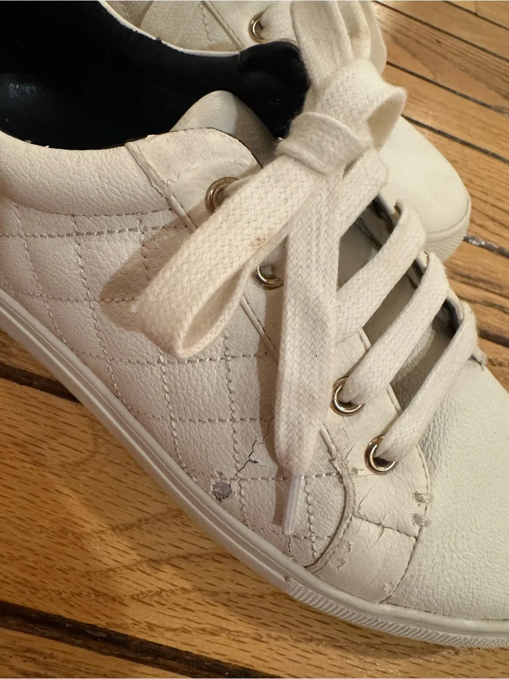 Kurt Geiger Quilted White Lace-Up Sneakers with Red Heel Tab